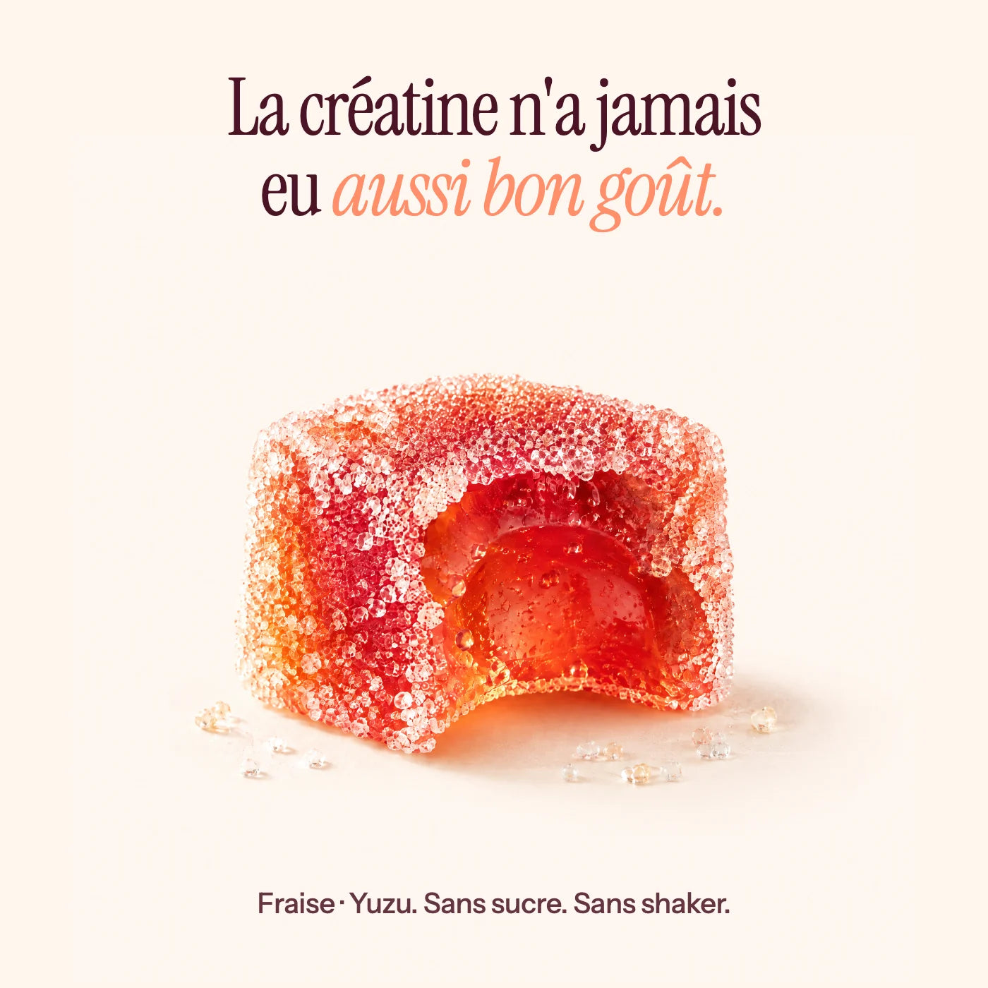 La créatine n'a jamais eu aussi bon goût : gummy fraise–yuzu sans sucre, sans shaker